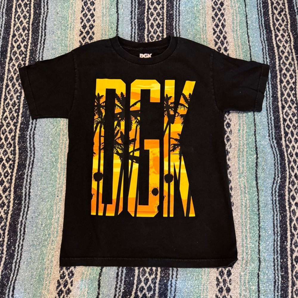 DGK Mens Push It To The Limit Palm Tree Sunset Graphic T-Shirt Black Small